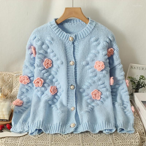 3D flower maka knit cardigan