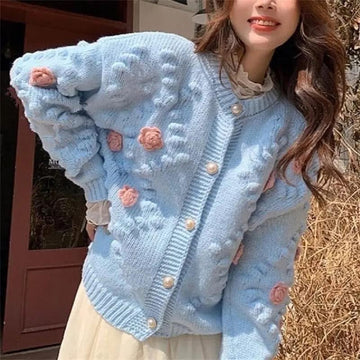3D flower maka knit cardigan