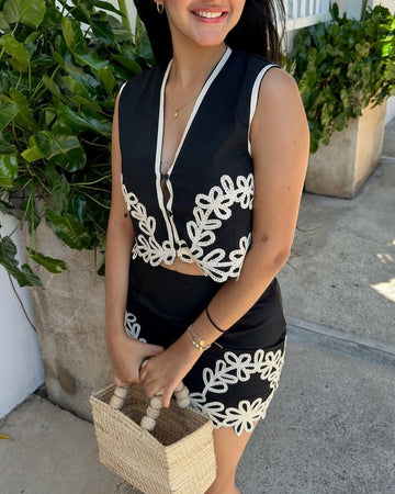 Midnight Lace Trim Mini Dress- Bestseller