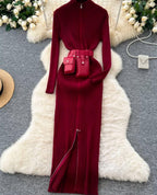 Zip-Front Ribbed Bodycon winter dress