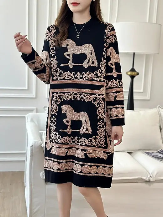 Baroque Horse Motif Jacquard Dress