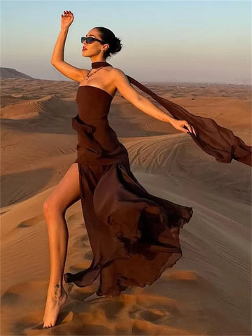 Viral becko mesh Dress with scarf- Bestseller
