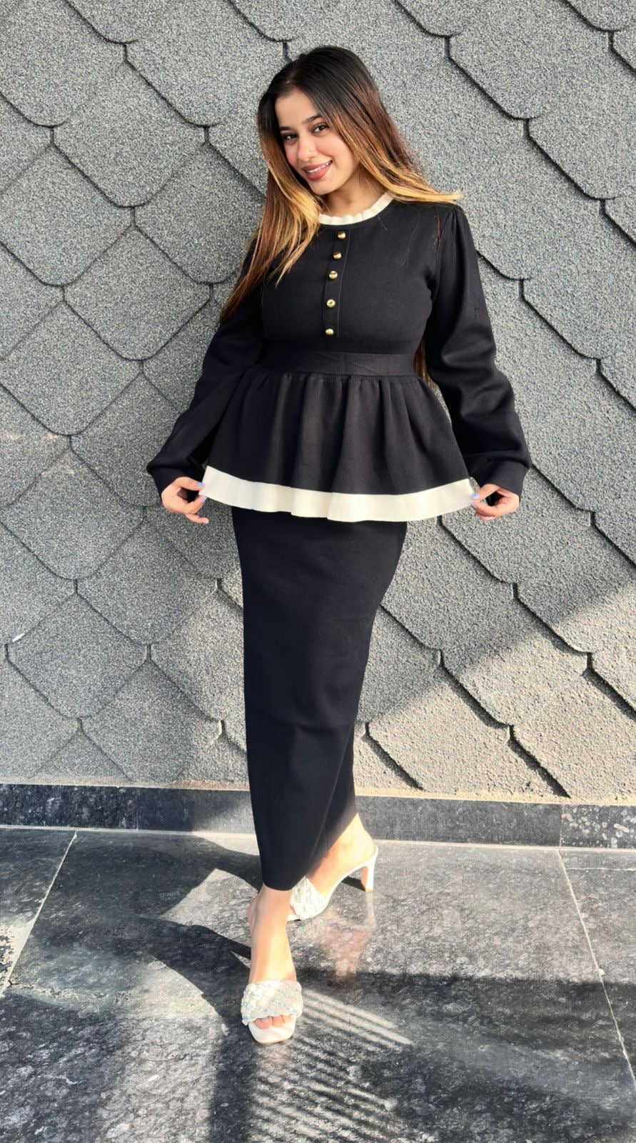 Beats up peplum and skirt set