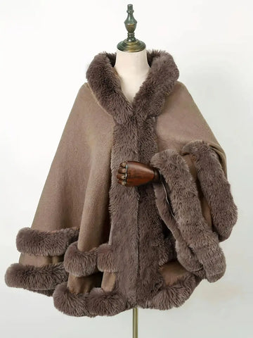 Winter Luxe Fur Trim Cape Shawl