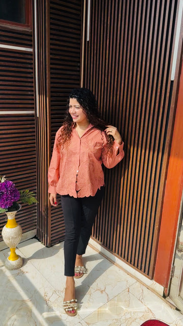 Coral cutwork shirt