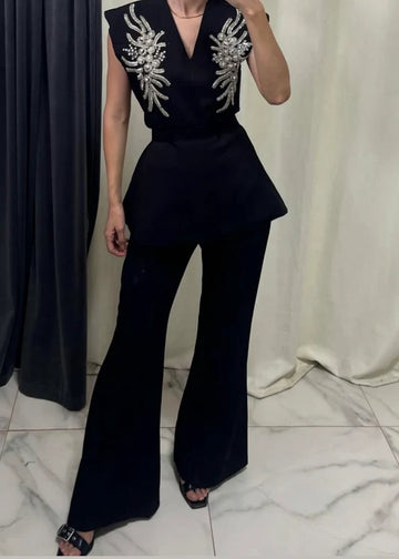Black Embellished belted Co-ord Set