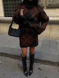 Argyle knit Skirt set