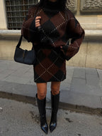 Argyle knit Skirt set