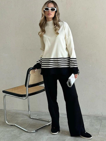 Contrast Stripe Winter Knit Set
