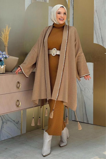 Winter aura stole dress with belt