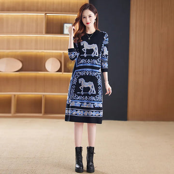 Baroque Horse Motif Jacquard Dress