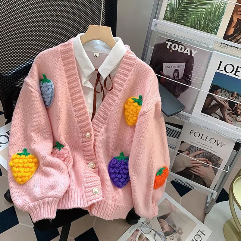 3D Hand-Knitted Fruit Cardigan