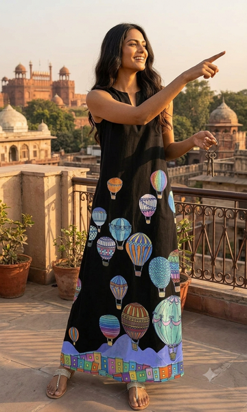 Hot Air Balloon Print Maxi Dress: