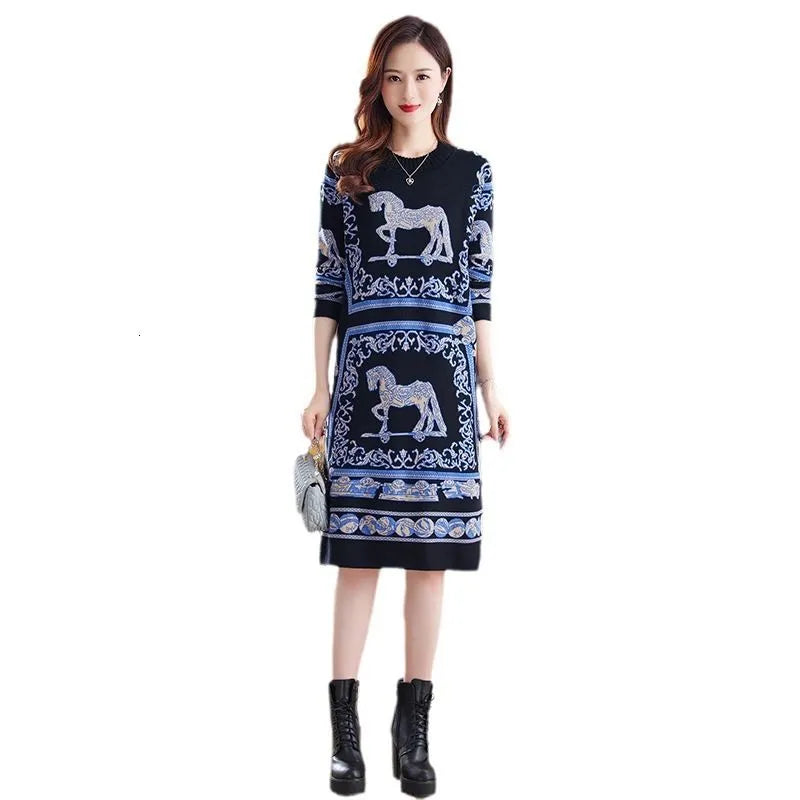 Baroque Horse Motif Jacquard Dress
