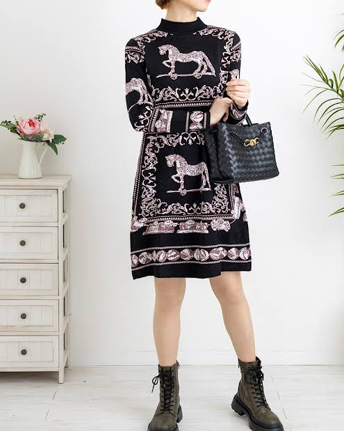 Baroque Horse Motif Jacquard Dress
