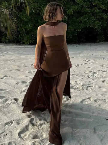 Viral becko mesh Dress with scarf- Bestseller