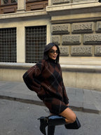 Argyle knit Skirt set
