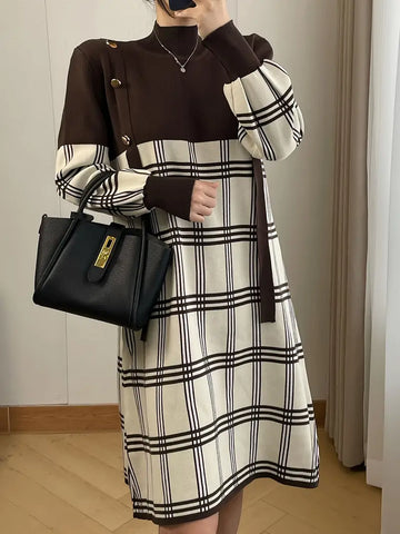 Plaid Knit One-Piece Dress