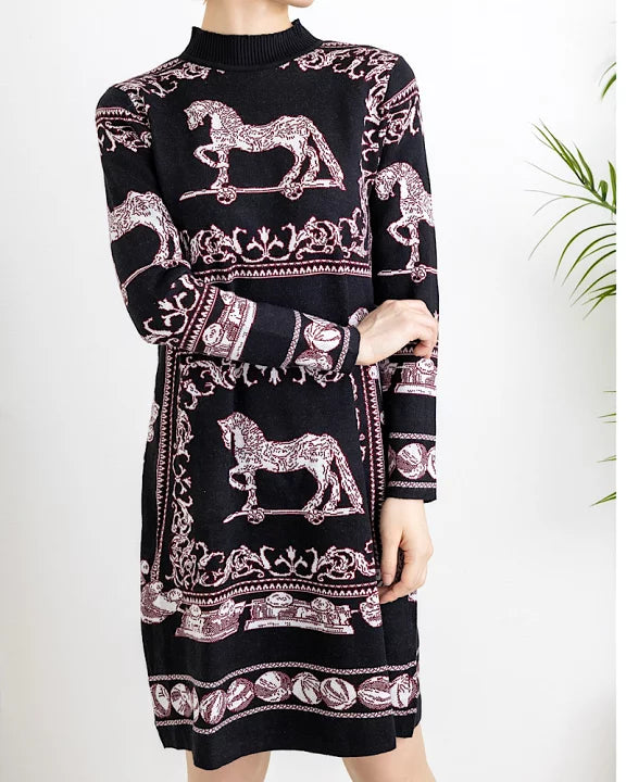 Baroque Horse Motif Jacquard Dress