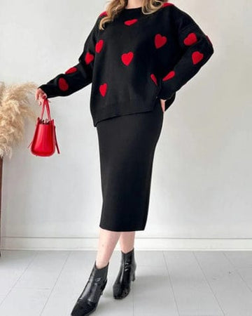 Alaa good heart knitted skirt two piece set