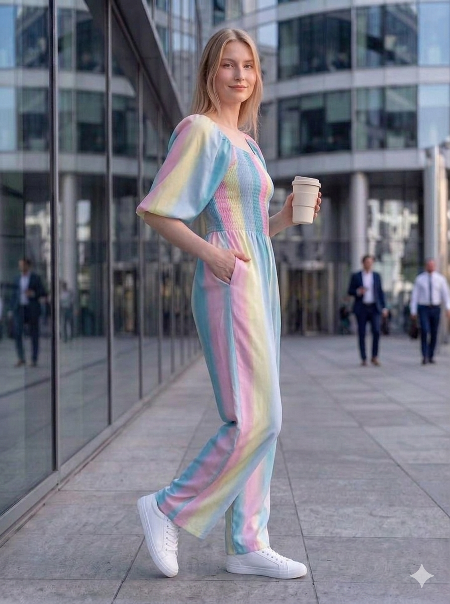 Pastel Multi-color Striped Jumpsuit: