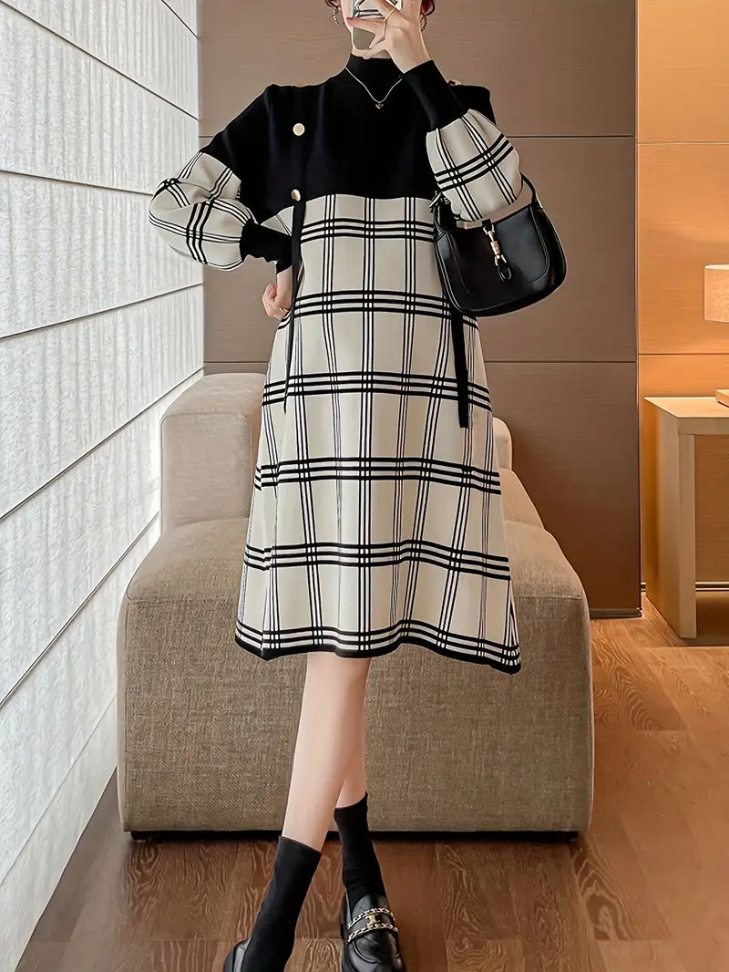 Plaid Knit One-Piece Dress