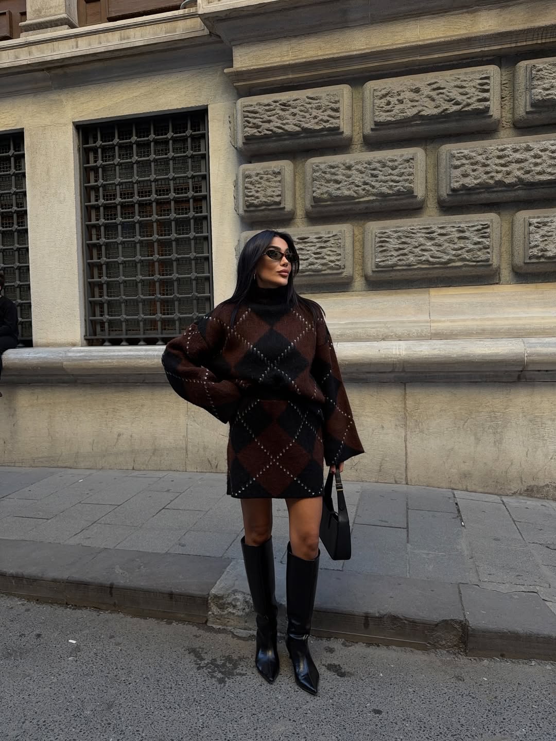 Argyle knit Skirt set