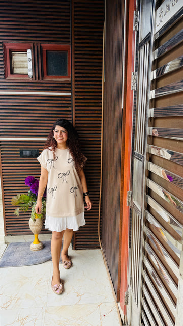 Bows beads and pleated Dress- Bestseller