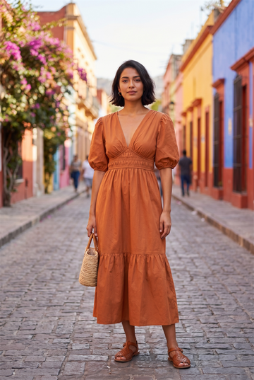 Terracotta Breeze Midi Dress
