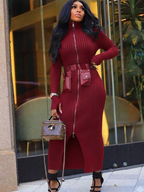 Zip-Front Ribbed Bodycon winter dress