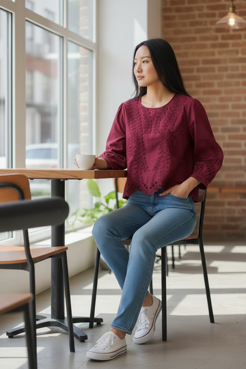 Wine Whisper Cutwork Top