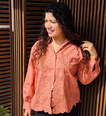 Coral cutwork shirt