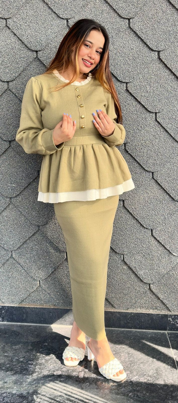 Beats up peplum and skirt set
