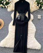Zip-Front Ribbed Bodycon winter dress