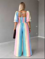 Pastel Multi-color Striped Jumpsuit: