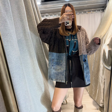 Dual Vibe Knit-Denim Hoodie