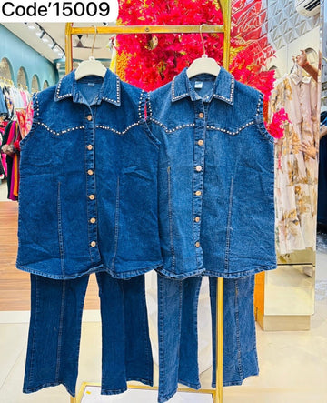 Denim studded coord set- Bestseller