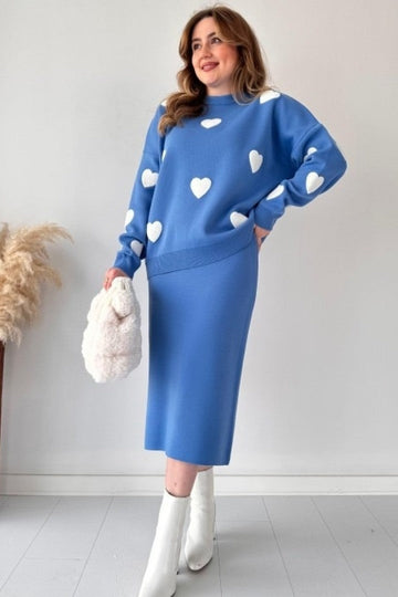 Alaa good heart knitted skirt two piece set