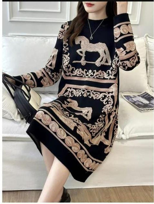 Baroque Horse Motif Jacquard Dress