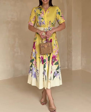 Sunlit Floral Belted Midi Dress- Bestseller