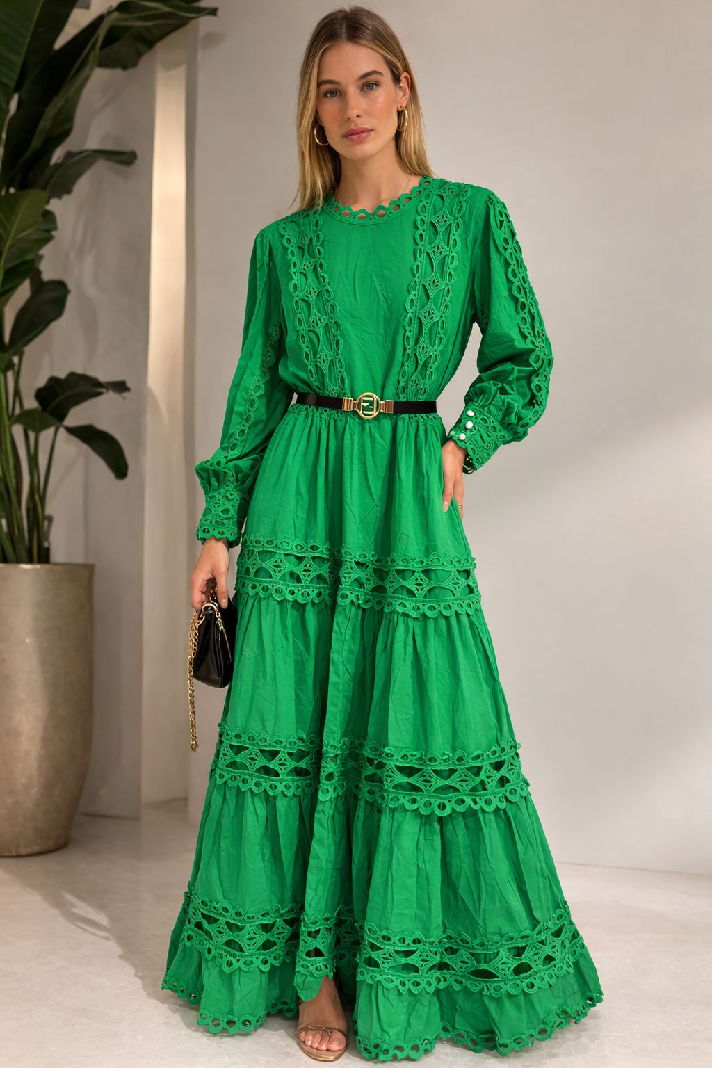 Angelique Tiered Maxi Dress with belt- Bestseller