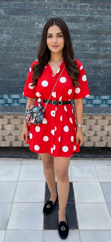 Retro Crimson Polka Dress