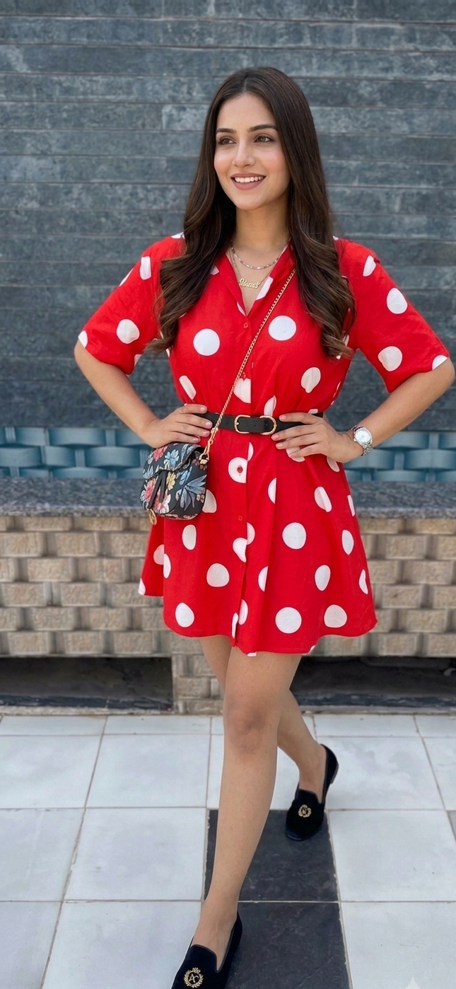 Retro Crimson Polka Dress- Bestseller